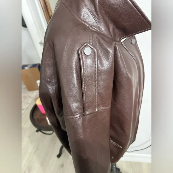 Abercrombie & Fitch Dark Brown Vegan Leather Jacket - Picture 7 of 12